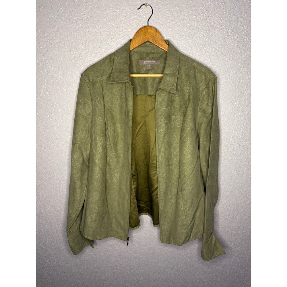 Vintage Croft & Barrow Paisley Faux Suede Jacket Womens 1X Olive Green Excellent